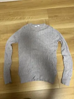 バックナンバー　グレー リブ編み 長袖セーター L