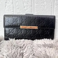 美品✨️グッチ 長財布 GGシマ レザー ロゴプレート Wホック フラップ