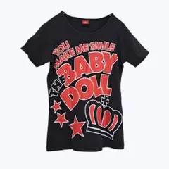ベビードール ビッグロゴTシャツ 王冠プリント ブラック×レッド 半袖 親子