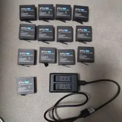 XTU Max 1350mAh バッテリー 13個、充電器セット アクションカメラ充電バッテリーキット1350mAh XTU MAX/MAXPRO