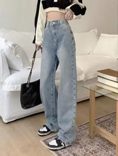 하이 웨스트 스트레이트 데님 팬츠