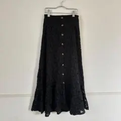 美品　パンプキンポート ロングスカート　レースハイウエスト　ティアード　M 黒のサムネイル