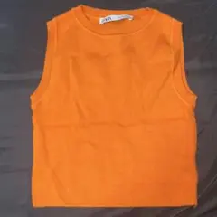 ZARA オレンジ ニットノースリーブカットソー