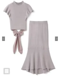 バックリボンニットXマーメイドスカートセットアップ[rut519] ピンク