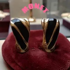 【美品】Monet モネ ヴィンテージ イヤリング ブラック エナメル ゴールド