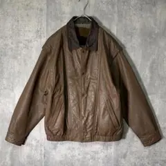 牛革 レザージャケット 茶色 ツートン 本革 裏地総柄フリース 短丈