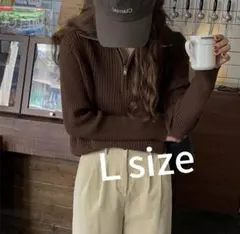 ハーフジップ ニット　ブラウン　Ｌ