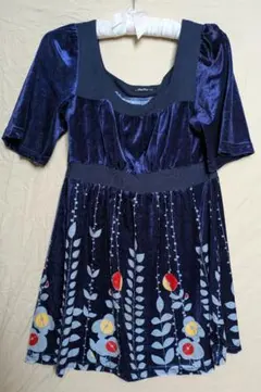フラワープリント ネイビー ミニワンピース M