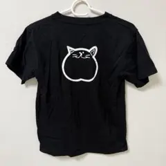 黒 猫の顔 プリント 半袖Tシャツ