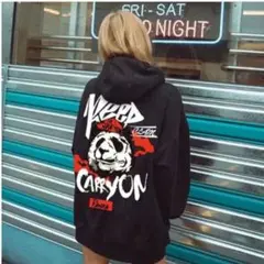 新品❕　ジップアップパーカー　オーバーサイズ　ユニセックス　フード　パンダ　黒