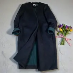 良品☆エンフォルド ウール リバー ノーカラーコート ダブルフェイス バイカラー