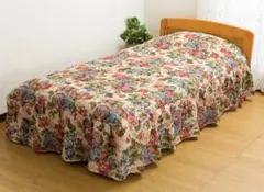 【新品未使用:リマ／ベージュ配色】ゴブラン調ベッドカバー　シングルサイズ