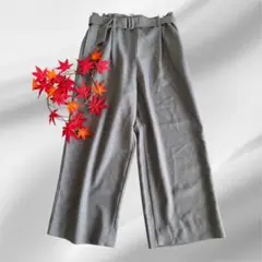 ワイドパンツ イージーパンツ　ベルト付き　M グレー　カジュアル　シンプル