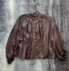 ★美品★グリーンレーベルリラクシング トップス　ブラウス　長袖　シアー　ギャザー