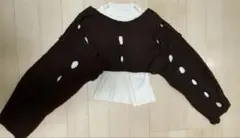 COQULE ブラウン穴あきデザインニット長袖