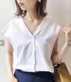 IENA sese スカラップブラウス　ホワイト