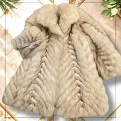 美品*高級*オンワード*ブルーカラー*染め ヌートリア*本毛皮*100cm*ロング*コート*F*35814