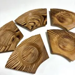 【美品】屋久杉 扇型 茶托 5客セット コースター 伝統工芸品