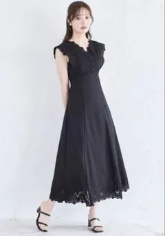 ウエストりぼん付きコットンカットワークレース刺繍ワンピース　tocco