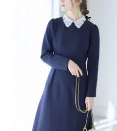 トッコ　２ＷＡＹビジュー×レース襟付きダンボールワンピース　ネイビー