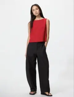 試着のみの使用UNIQLO ジャージーバレルレッグパンツ L ブラック