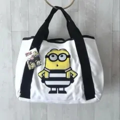 非売品 ☆ ミニオン minions トートバッグ タグ付き 白 黒 ボーダー
