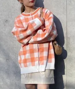 ギンガムジャガード両A面カーディガン