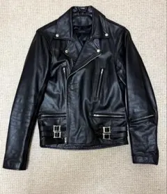 本革 ダブルライダースジャケット 黒 メンズ40 L 美品 バイカー レザー
