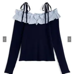 GRL リボンフリルオフショルダーニットトップス　ネイビー　かとゆり