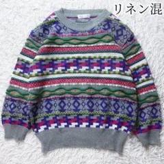 3美品 ヴィンテージ リネン混 3D 立体 ニット セーター 日本製 M 洗える
