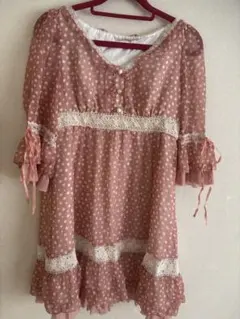 セシルマクビー　ドット柄ピンクミニワンピース