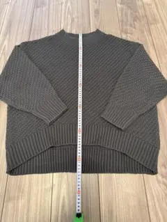 グレー ハイネック リブ編みセーター M-L
