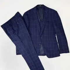 美品 スーツセレクト セットアップ ウィンドウペン ブルー Y5