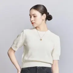 NOBLE 【洗える】ショートスリーブコンパクトリブニット Tシャツ