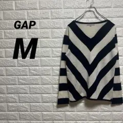 ギャップ　GAP ニットセーター　【M】　白／ネイビー　長袖　ボーダー