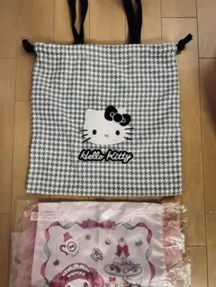 ハローキティ トートハウンドトゥース柄、 マイメロディーフリル付きバック