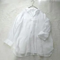 ユニクロ　UNIQLO　ブラウス　シャツ　Vネック　スキッパー　リネン　麻　XL