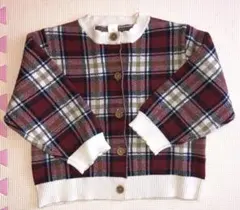 未使用ෆ‪コトリෆ‪赤×白チェック柄カーディガンෆ100cm