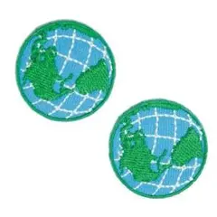 アイロンワッペン 地球儀 ワールド 世界 地球 小さいサイズ 2枚セット
