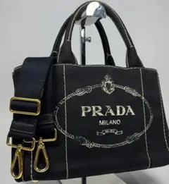 【極美品】PRADA カナパ ブラックデニムバッグＳ