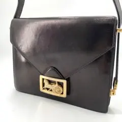 CELINE セリーヌ 馬車金具 ショルダーバッグ レザー メタリックブラック