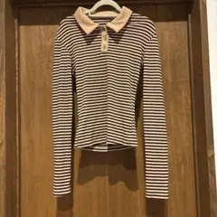 ボーダー 長袖ポロシャツ リブ素材
