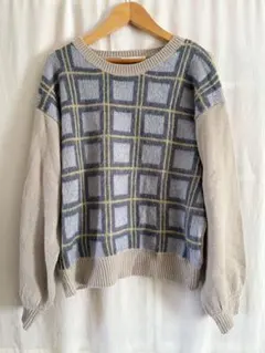 美品　ehka sopoチェック柄ニットセーター Mサイズ