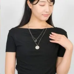 シルバーカラー 2連ネックレス 円形ペンダント