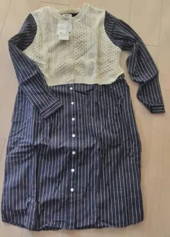 ★新品未使用★ビームスハート*ニットベスト × ストライプ*F*紺