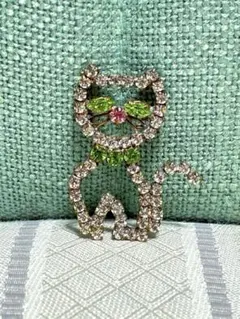 ②★チェコガラスボタン・猫・ねこ・ブローチにも♪ヴィンテージ