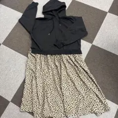 大きいサイズ☆フード付きヒョウ柄ロングワンピース