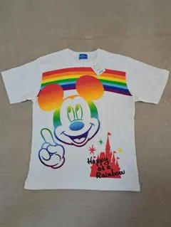 ディズニー　Tシャツ　ミッキーマウス レインボー サイズL