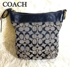【希少】コーチ ショルダーバッグ シグネチャー キャンバス レザー ネイビー 紺