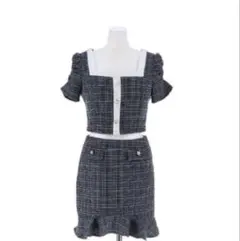 ネイビー系チェック クロップトップ&スカート セット